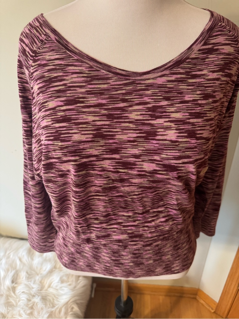 LOFT Pink and Plum Striped Knit Top